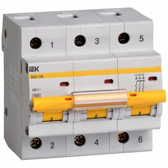 Автоматический трехполюсный выключатель IEK ВА 47-100 C50 10 кА