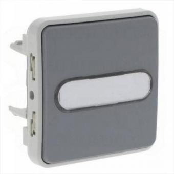 Кнопочный выключатель   с нормально-открытым и нормально-закрытым контактами  и подсветкой 10А с держателем этикетки Legrand Plexo IP55 серый