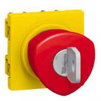 Кнопка экстренного отключения  с ключем 3 А - 230 В Legrand Plexo желтая панель красная кнопка