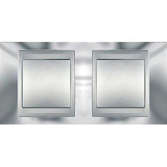 Рамка с алюминиевым декоративным элементом на два поста горизонтальная Schneider Electric Unica Top хром
