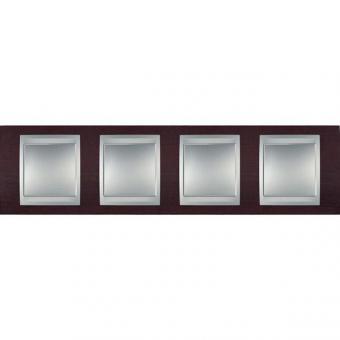 Рамка с алюминиевым декоративным элементом на четыре поста горизонтальная Schneider Electric Unica Top венге