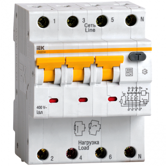 Автоматический трехполюсный выключатель дифференциального тока IEK АВДТ34 C40 A100