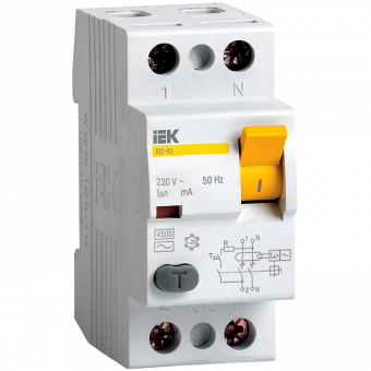 Выключатель дифференциальный двухполюсный (УЗО) IEK ВД1-63 80А AC300