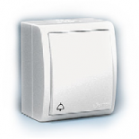 Simon15 Aqua Белый Выключатель 1-клавишный кнопочный с/п с символом ”звонок” наружный, IP54 (1594160