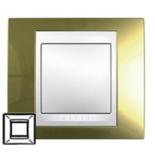 Рамка хамелеон с бежевым декоративным элементом на один пост Schneider Electric Unica золото