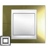 Рамка хамелеон с белым декоративным элементом на один пост Schneider Electric Unica золото
