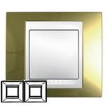 Рамка хамелеон с белым декоративным элементом на два поста горизонтальная Schneider Electric Unica золото