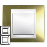 Рамка хамелеон с белым декоративным элементом на два поста вертикальная Schneider Electric Unica золото